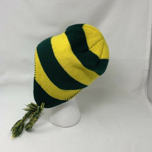 Green & Yellow Striped Beanie (w/tassels) - Picture 2 of 6